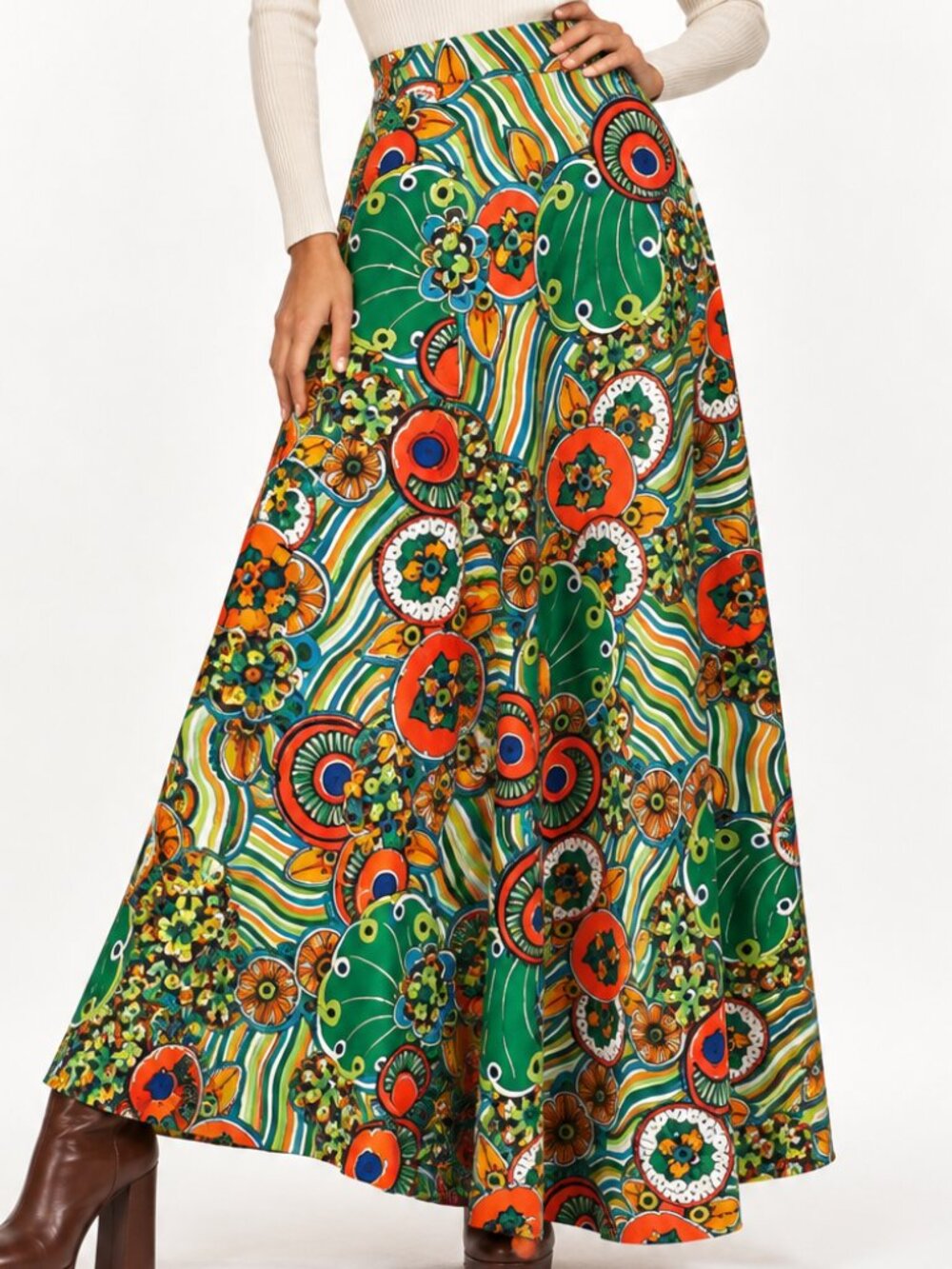 AUTH 70s Psychedelic Boho Vibrant Maxi Long Skirt XS/S Pawtucket